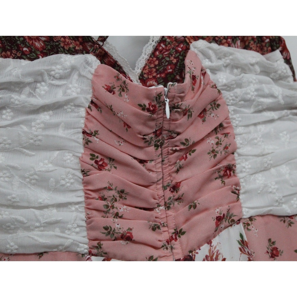 Altar'd State Floral Patchwork Maxi Dress Pink Lace Trim Cottagecore XS Romantic - Picture 9 of 12
